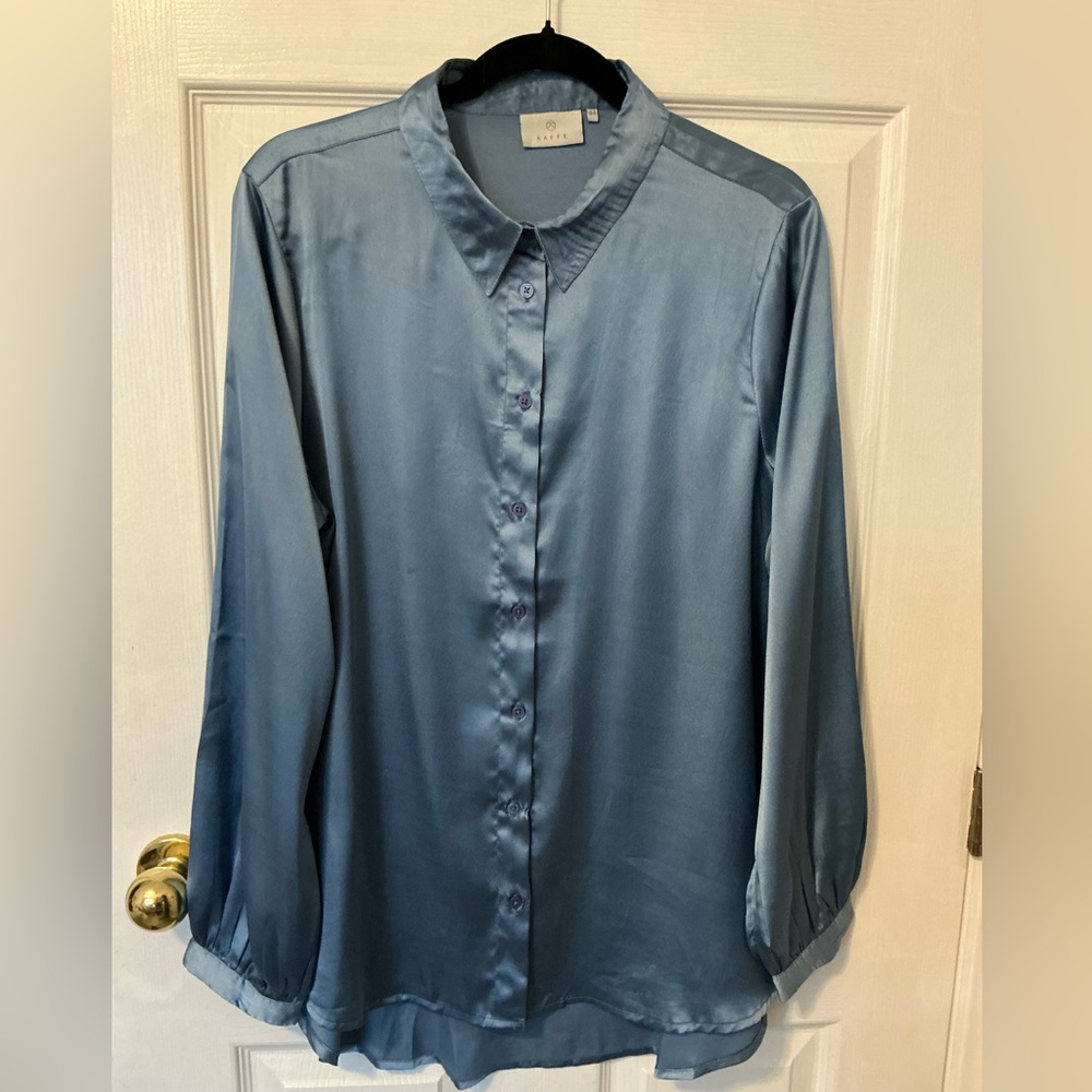 Kaffe Blue Satin KArandia Shirt, Size 44